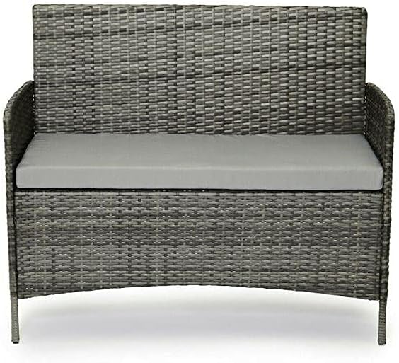 EVRE Grey Rattan Garden Furniture Set Patio Conservatory Balcony Indoor Outdoor 4 Seater Piece Glass Top Coffee Table Modular Sofa Loveseat with Cushions