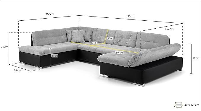 Honeypot Sofa Bed - Bergen Corner Sofabed with Storage - Fabric Pull Out Double Sofa Bed U Shaped Couch | Set Up Included | Made in EU | Built to Last (Left Hand Facing Corner)