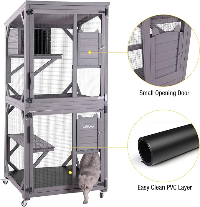 Aivituvin Cat Cage Wooden Indoor Outdoor Cat House Large Enclosure with Run on Wheels 70.9