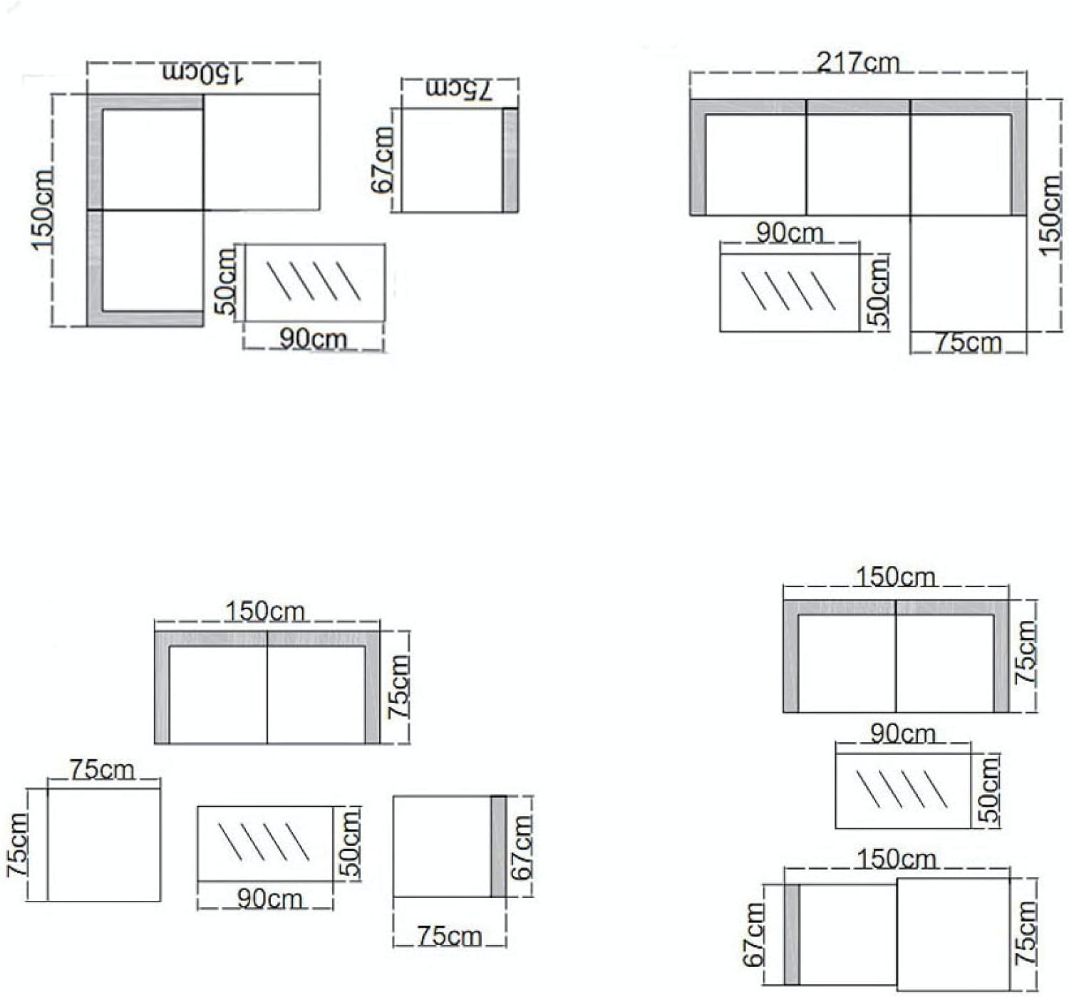 EVRE California Grey Outdoor Rattan Garden Furniture Conversation Set with Handwoven PE Wicker Sectional Sofa Glass Top Table Cushions for Patio Deck Conservatory