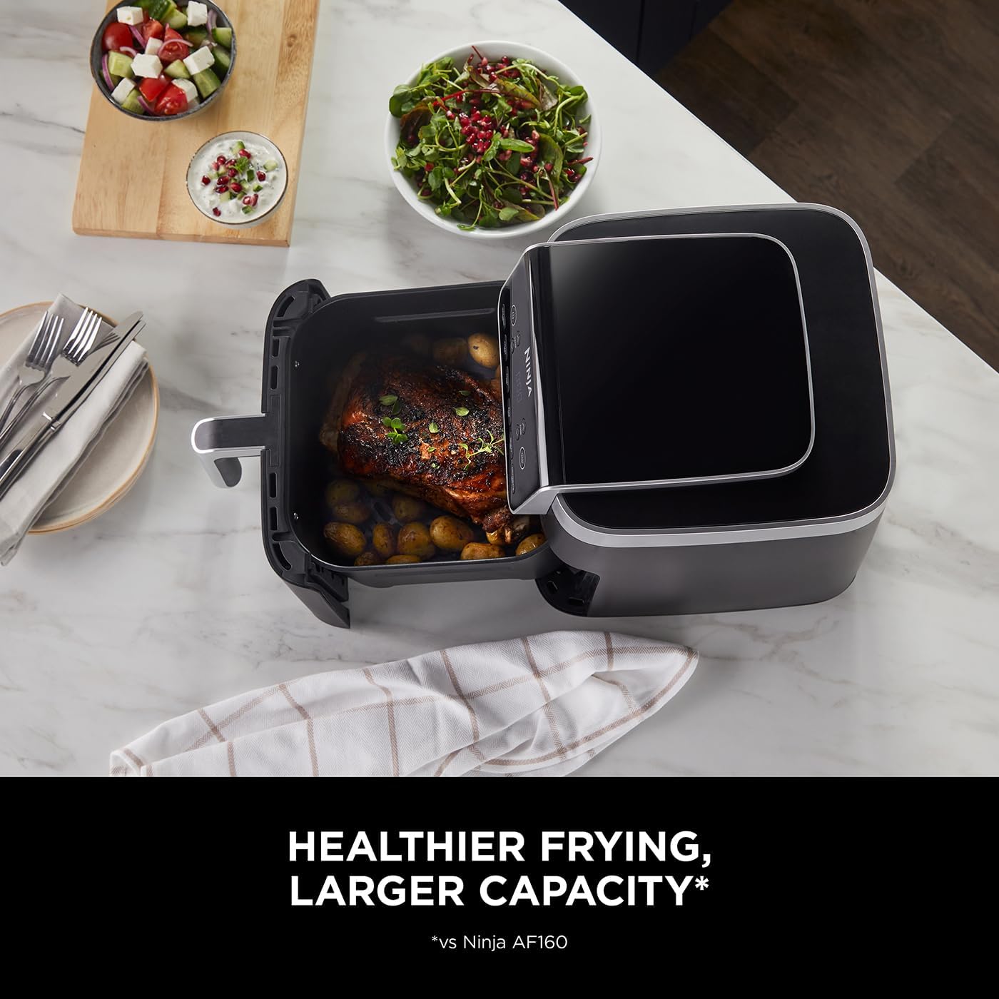 Ninja Air Fryer MAX PRO, 6.2L, Uses No Oil, Large Square Single Drawer, Roast, Bake, Air Fry, Family Size, Digital, Cook From Frozen, Non-Stick, Dishwasher Safe Basket & Crisper Plate, Grey, AF180UK
