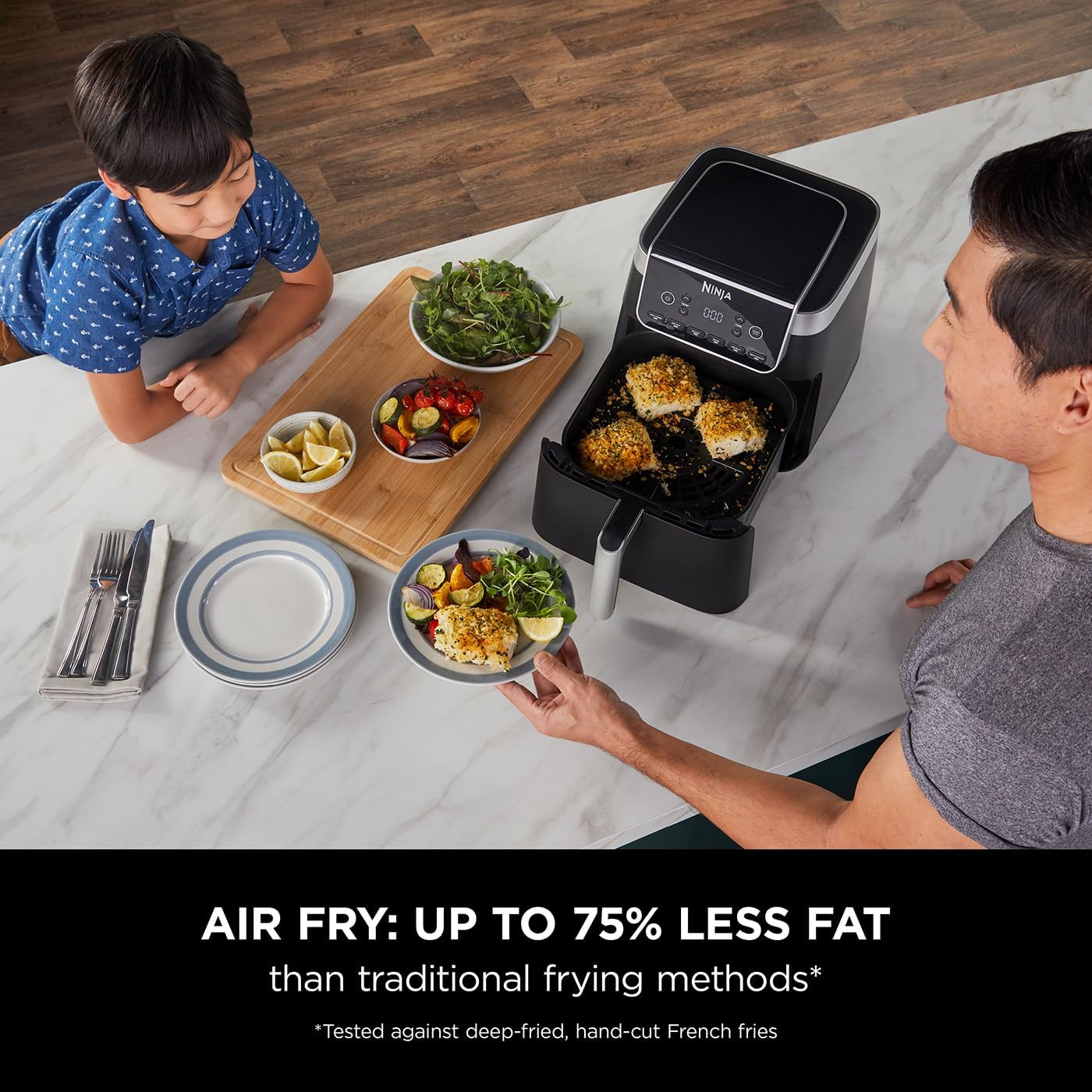 Ninja Air Fryer MAX PRO, 6.2L, Uses No Oil, Large Square Single Drawer, Roast, Bake, Air Fry, Family Size, Digital, Cook From Frozen, Non-Stick, Dishwasher Safe Basket & Crisper Plate, Grey, AF180UK