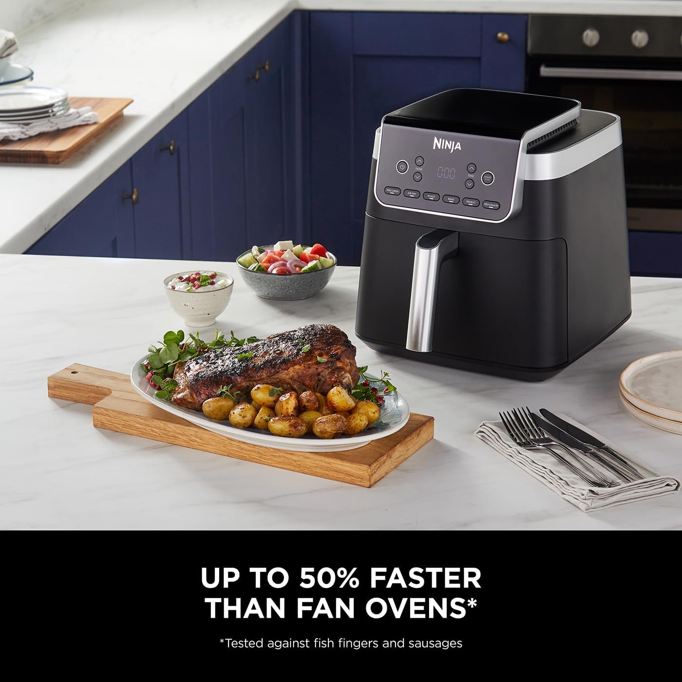 Ninja Air Fryer MAX PRO, 6.2L, Uses No Oil, Large Square Single Drawer, Roast, Bake, Air Fry, Family Size, Digital, Cook From Frozen, Non-Stick, Dishwasher Safe Basket & Crisper Plate, Grey, AF180UK