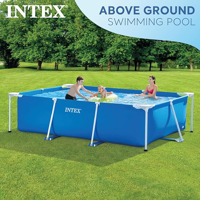 Intex 28272 Metal Frame Rectangular Outdoor Swimming Pool & Intex 28604 530 GPH 220-240 V Cartridge Filter Pump & Intex Debris/Weather Cover for 3metre x 2metre Frame Pools