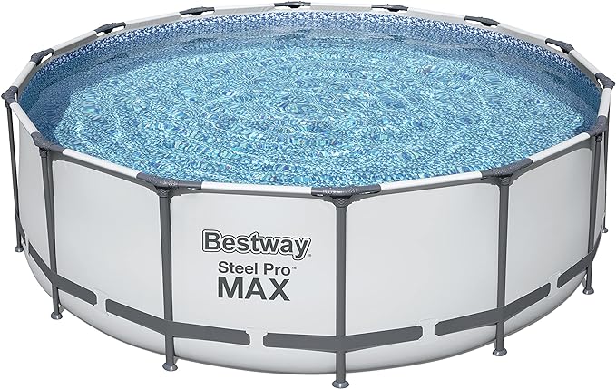 Bestway Steel Pro Max Framed Garden Pool, Above Ground Swimming Pool, Round, Grey, 14 ft