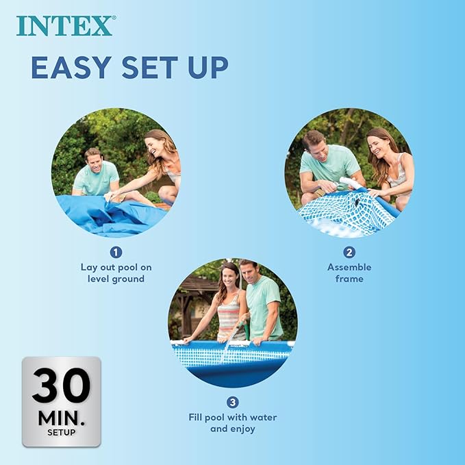 Intex 28272 Metal Frame Rectangular Outdoor Swimming Pool & Intex 28604 530 GPH 220-240 V Cartridge Filter Pump & Intex Debris/Weather Cover for 3metre x 2metre Frame Pools
