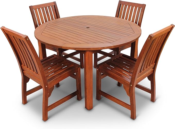BrackenStyle Devon Hardwood Dining Set - Round Table 4 Chairs
