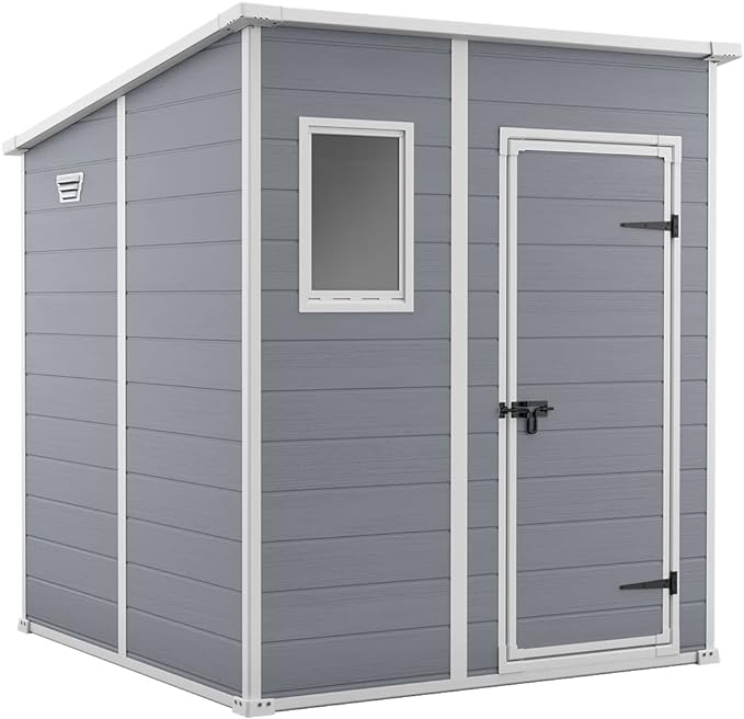 Keter Manor Pent Garden Storage Shed 6 x 6 feet - Grey, 200.6 cm*183.5 cm*183.0 cm