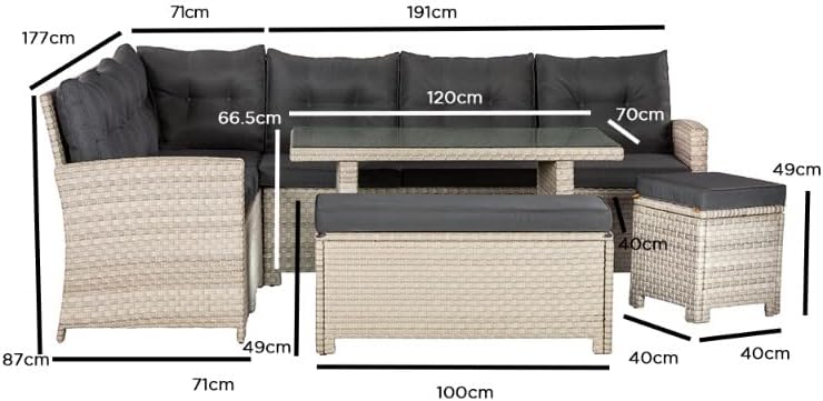 Backyard Furniture Barcelona Luxury 10 Seater Casual Dining Rattan Garden Set with Cushions, Grey/Brown, 191 x 177 x 87 cm