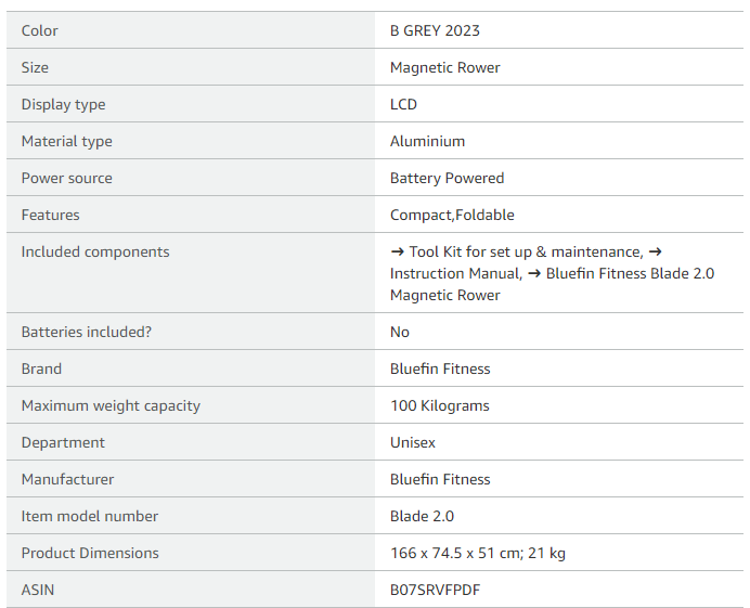 Bluefin Fitness BLADE Home Gym Foldable Rowing Machine | Magnetic Resistance Rower | 8 x Tension Levels | Smooth Belt Drive | LCD Digital Fitness Console | Smartphone App | Black & Grey Silver