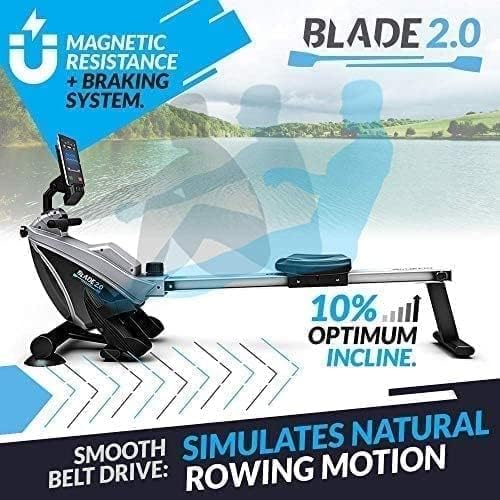 Bluefin Fitness BLADE Home Gym Foldable Rowing Machine | Magnetic Resistance Rower | 8 x Tension Levels | Smooth Belt Drive | LCD Digital Fitness Console | Smartphone App | Black & Grey Silver