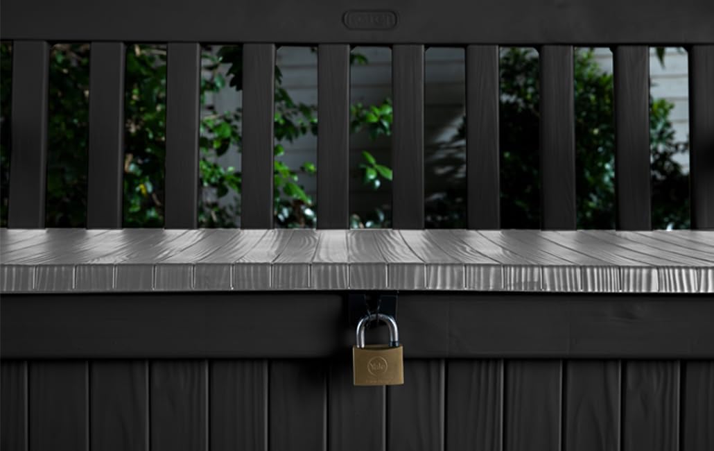 Keter Eden Bench 265L Outdoor 60% recycled Garden Furniture Storage Box Beige & Brown Wood Panel Effect