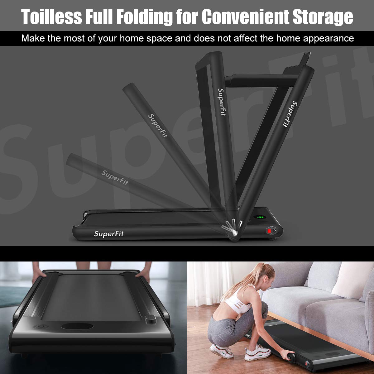 【Sports&Outdoors】2 in 1 Folding Treadmill, 2.25HP Superfit Under Desk Electric Treadmill, Installation-Fre《NO8》