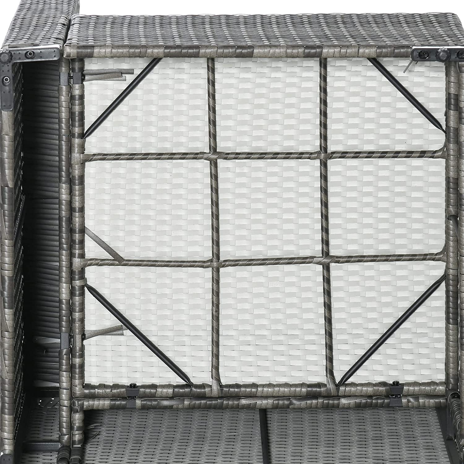 【Furniture】【BS】7 Pcs Outdoor Rattan Furniture Set, Patio Wicker Sectional Conversation Sofa Set, Grey