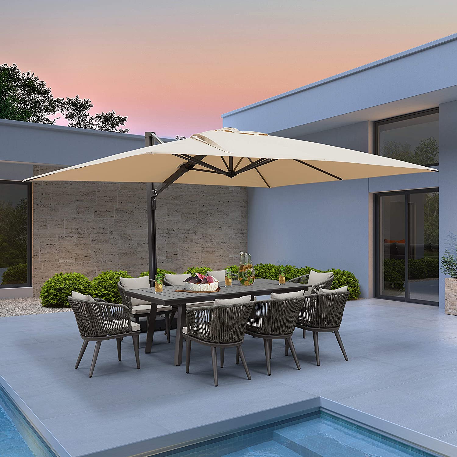 【Home&Garden】10' X 13' Rectangle Patio Umbrella Large Outdoor Aluminum Umbrella Offset Umbrella