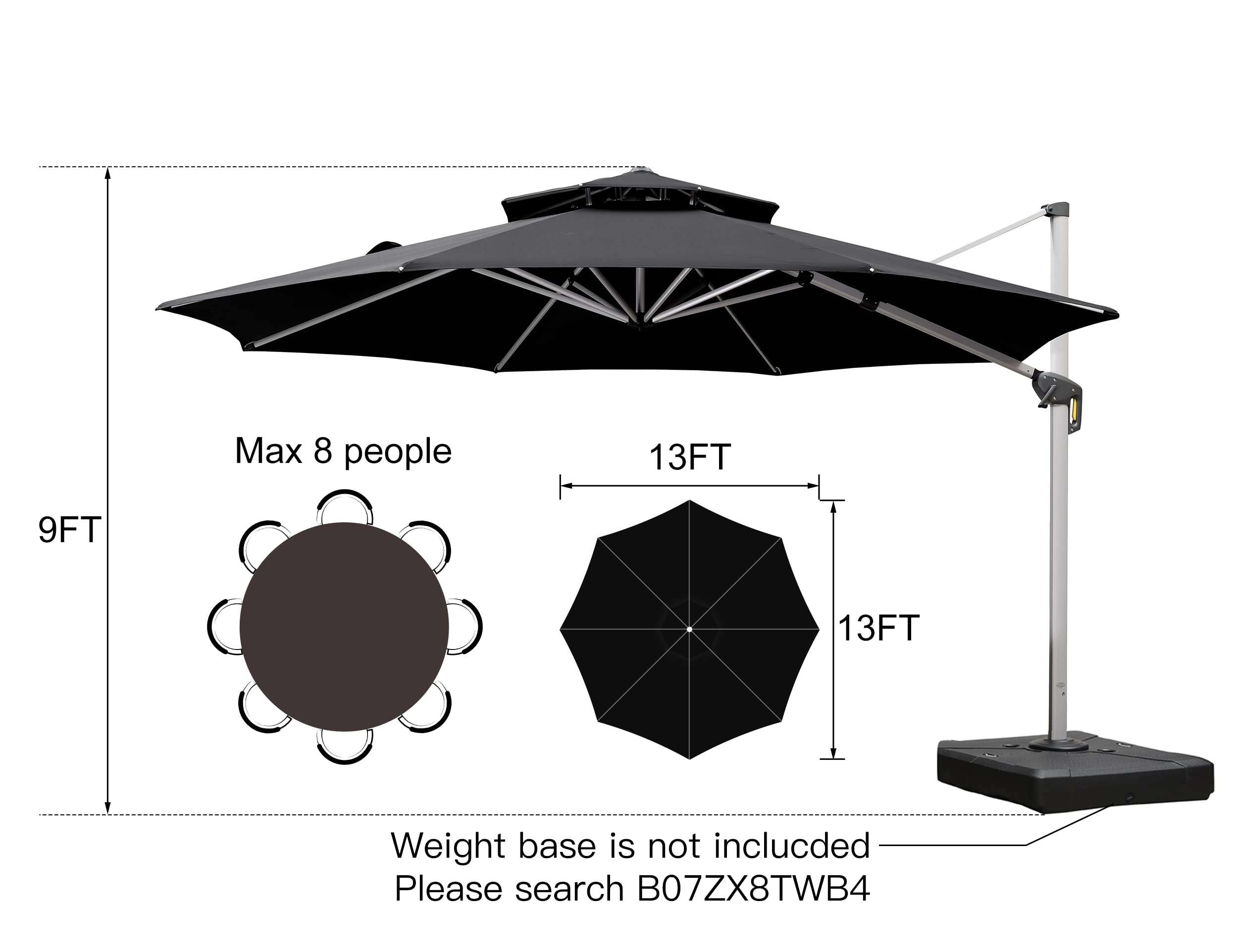 【Home&Garden】13 Ft Double Top Round Deluxe Patio Umbrella Offset Hanging Umbrella Outdoor Garden Umbrella