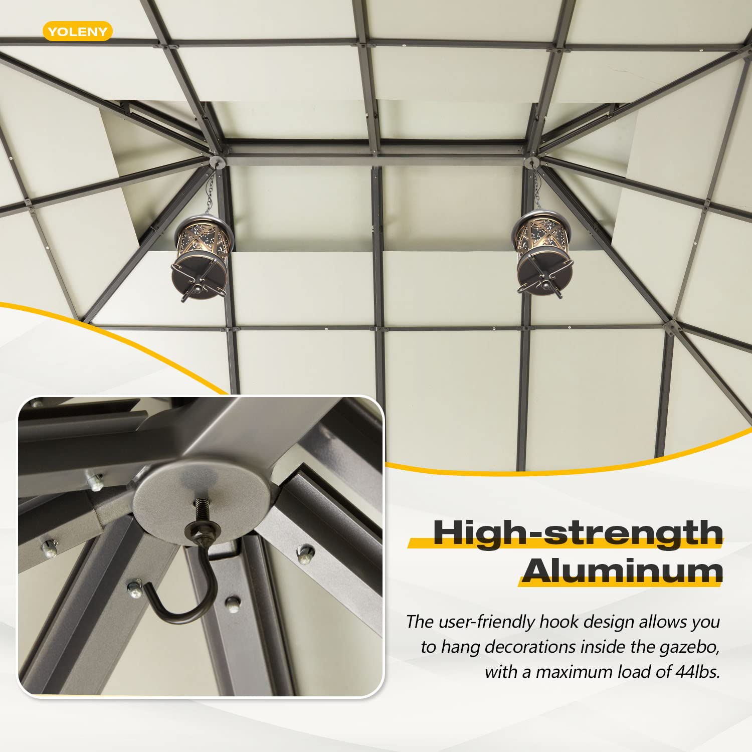 【Gazebo】12' x 16' Hardtop Gazebo, Permanent Outdoor Aluminum Patio Gazebo with Composite Double Roof