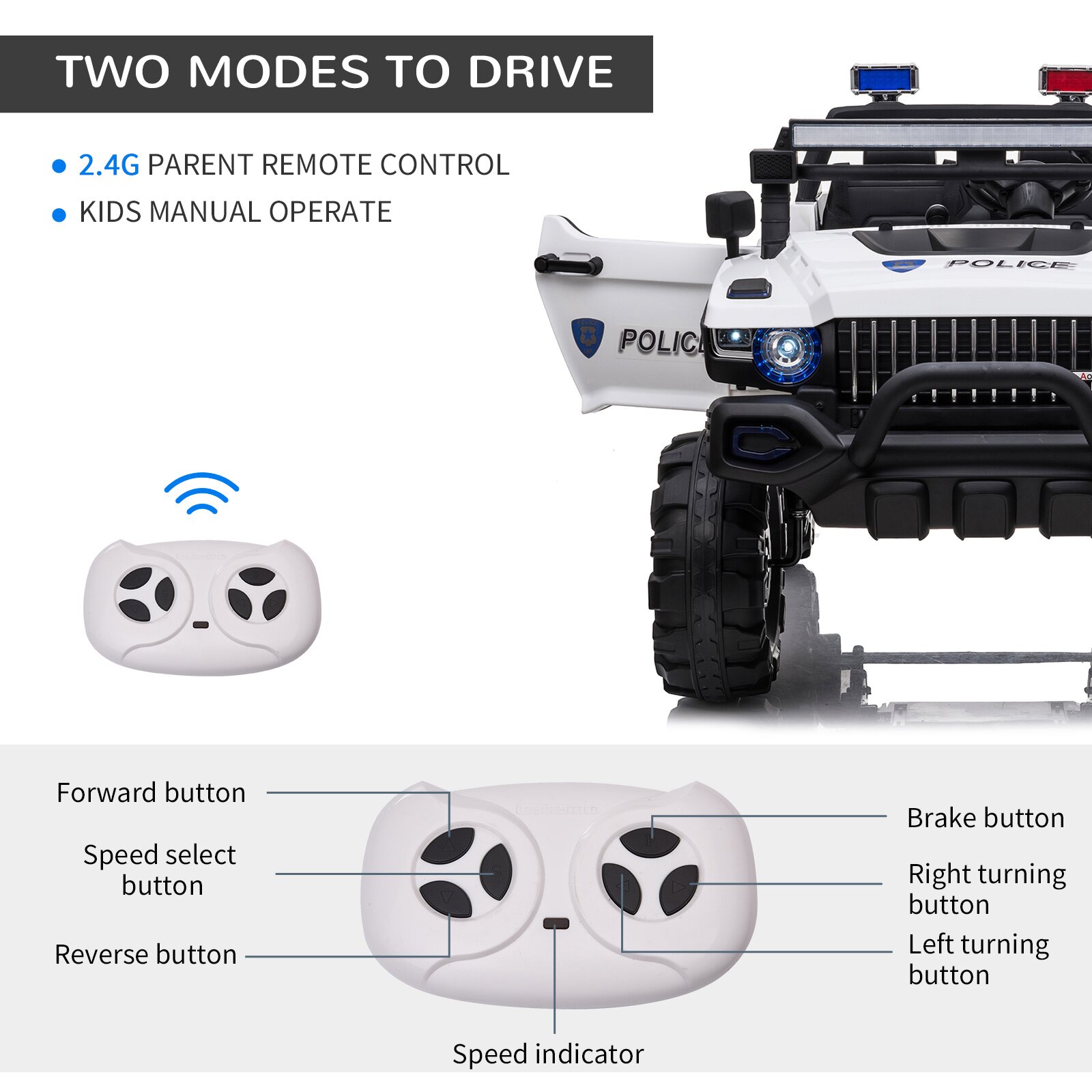 【Baby&Kids】2-Seater Electric Ride on Police Car SUV Truck Toy
