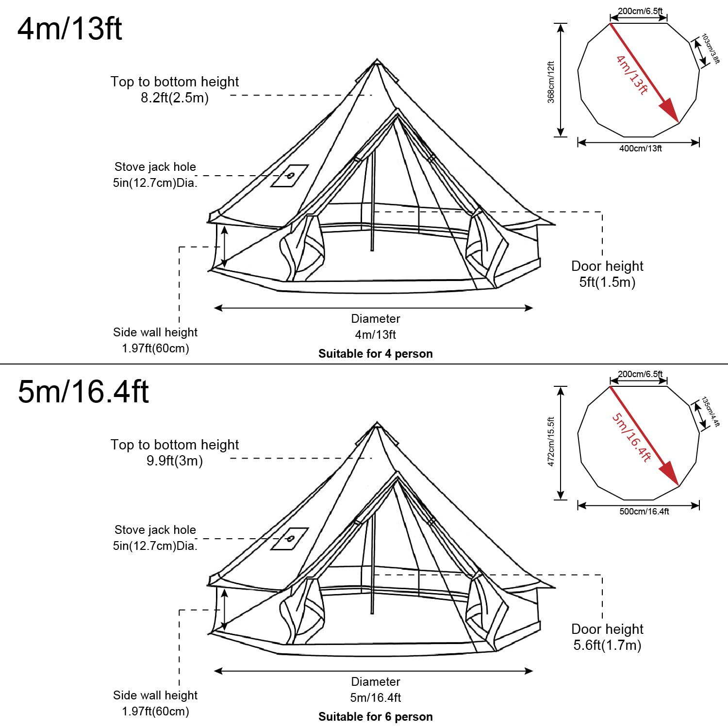 【Sports&Outdoors】Breathable 100% Cotton Canvas Bell Tent, Waterproof Large Tents w Sturdy Center & Door Pole