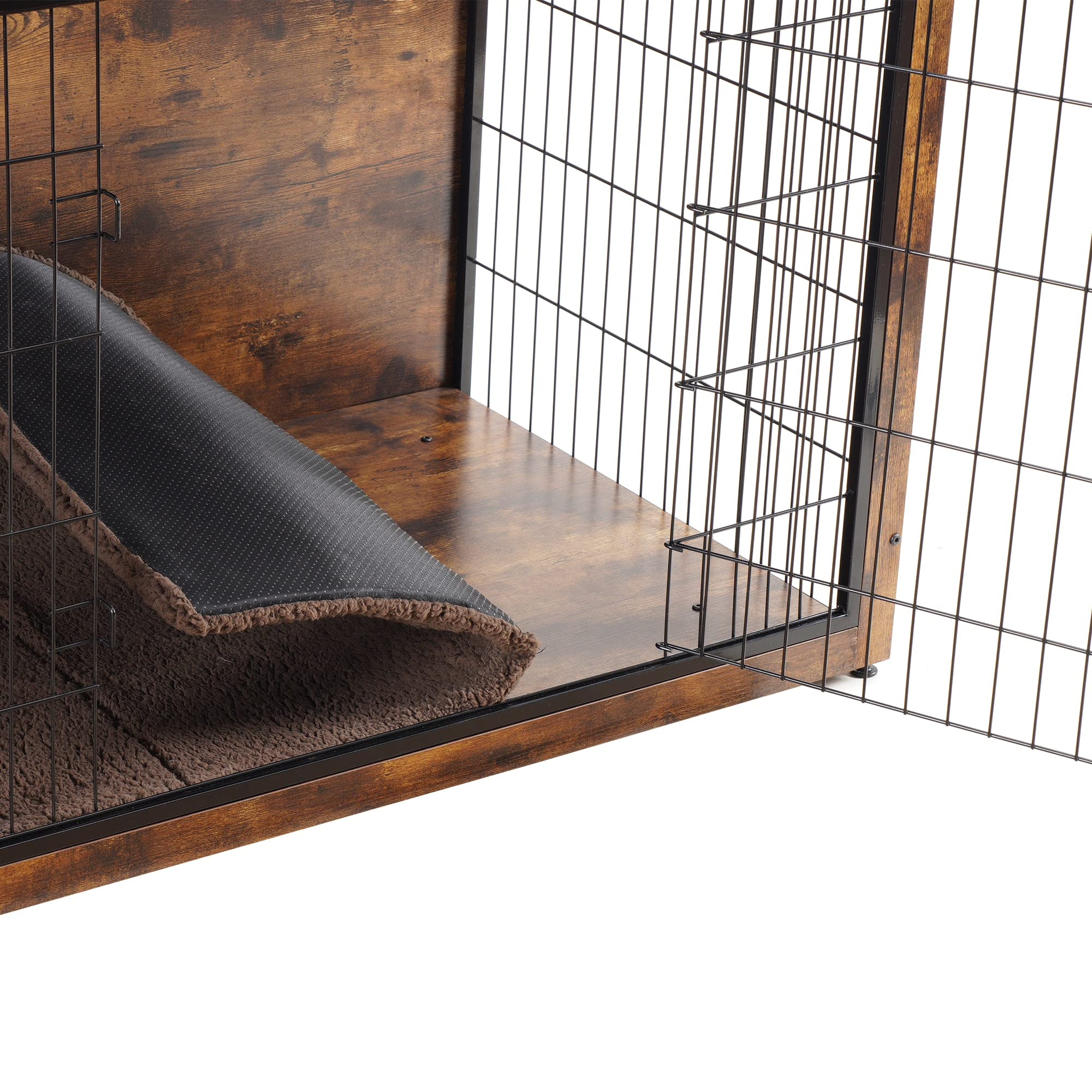 【Pet】Dog Crate Furniture with Cushion, XL Wooden Dog Crate with Double Doors, Dog Furniture