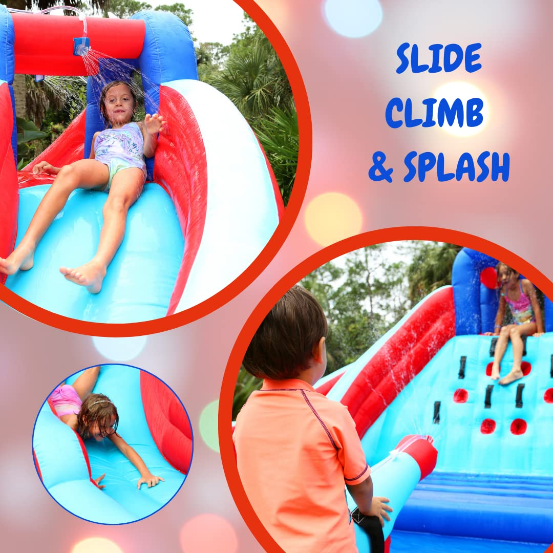 【Sports&Outdoors】Double Water Slide with Climbing Wall  6.5x13x11 FT  Inflatable Double Water Slide