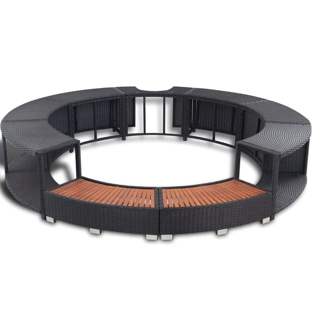 【Sports&Outdoors】Spa Surround Poly Rattan Black Outdoor Massage Hot Tub Frame for Garden, Backyard, Patio