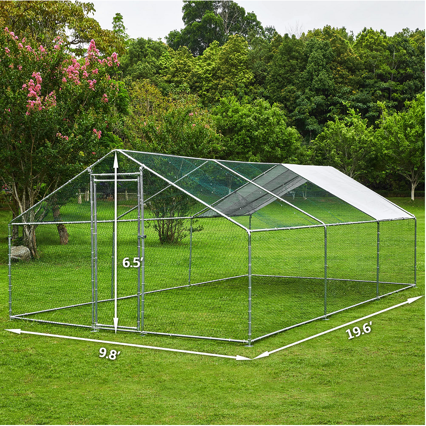 【Pet】Extra Large Metal Chicken Coop Walkin Poultry Cage Rabbits Habitat Cage(19.6'Lx9.8'Wx6.5'H)