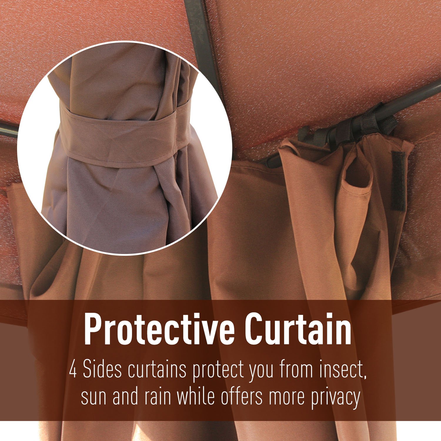 【Gazebo】Outsunny 10x13ft Garden Gazebo Double-Tiered with Curtain Outdoor Shelter Backyard Canopy Coffee