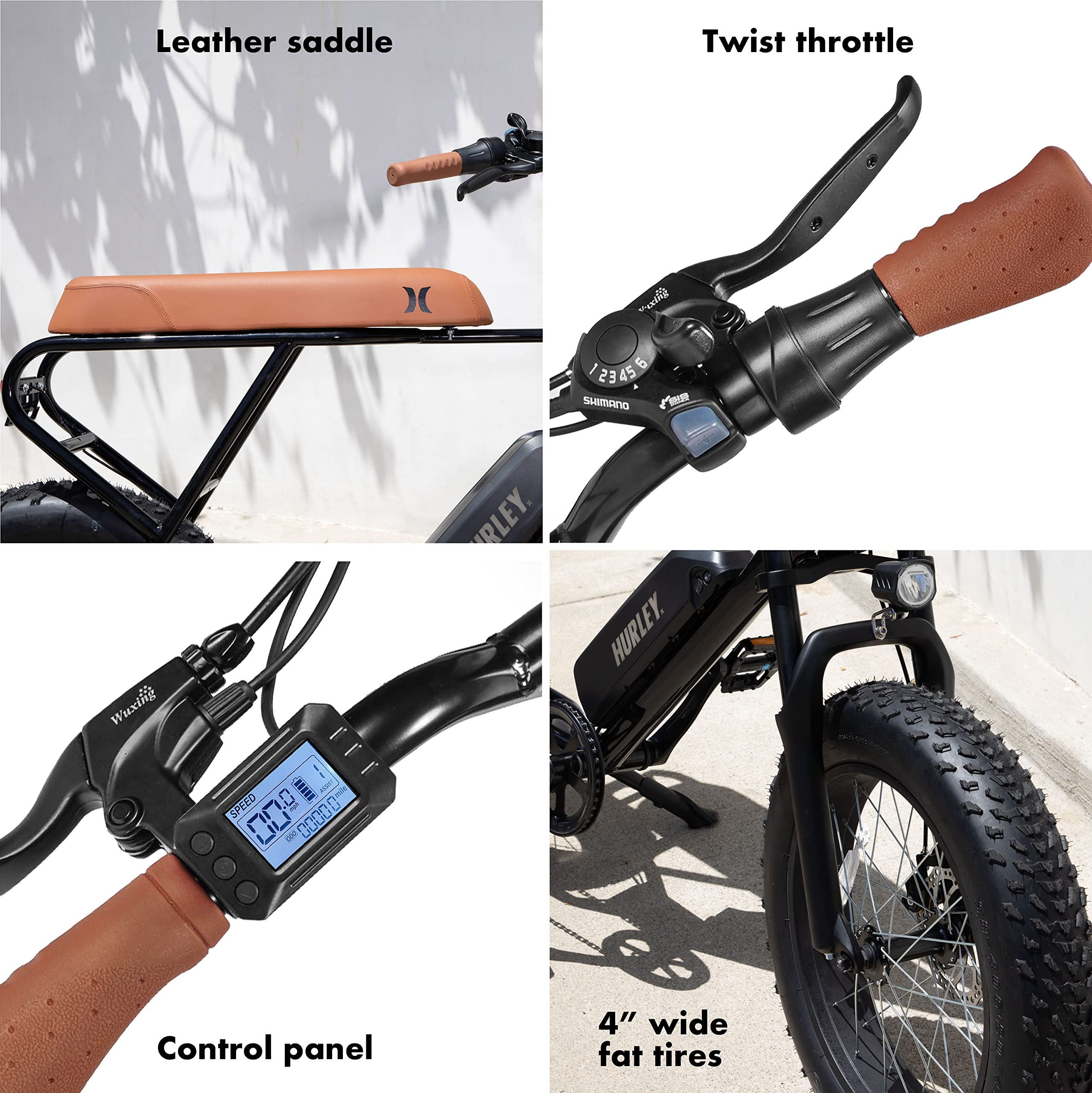 【Sports&Outdoors】Hurley Mini Swell Electric Bike, 4-Inch Wide Tires, Shimano 6-Speed E-Bike