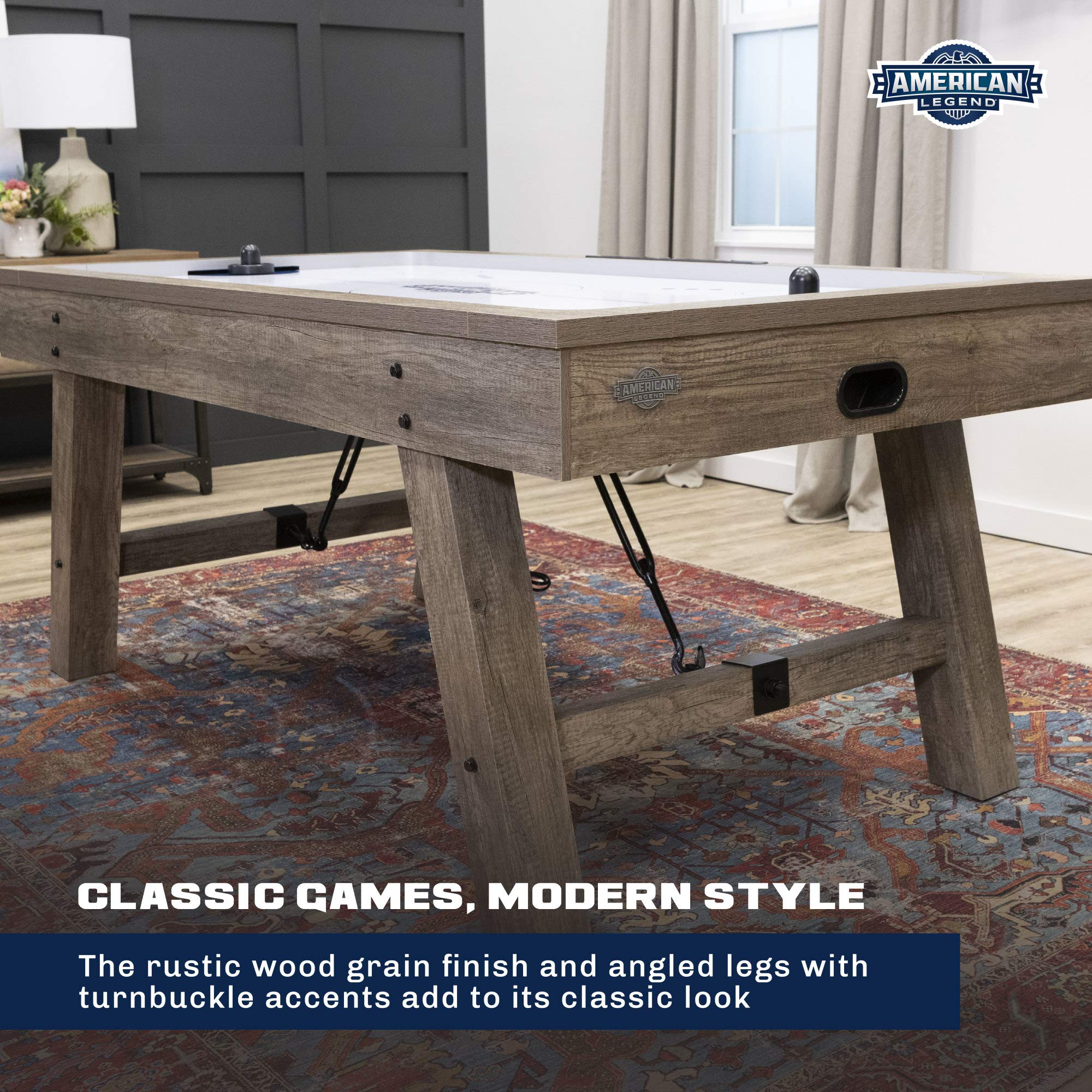 【Sports&Outdoors】Brookdale Air-Powered Hockey Table with Rustic Wood Grain Finish