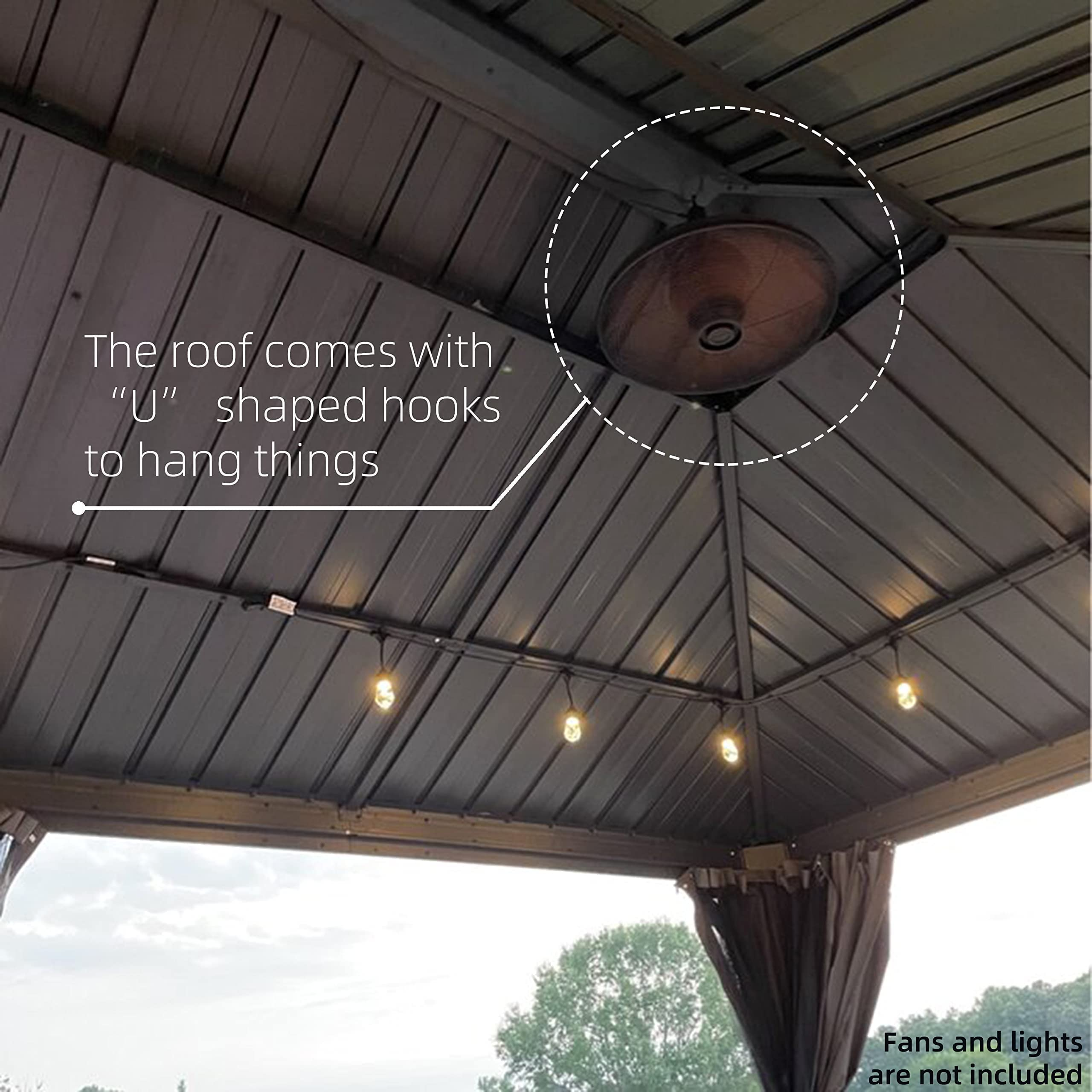 【Gazebo】12'x20' Permanent Hardtop Gazebo Aluminum Gazebo with Galvanized Steel Double Roof, Grey