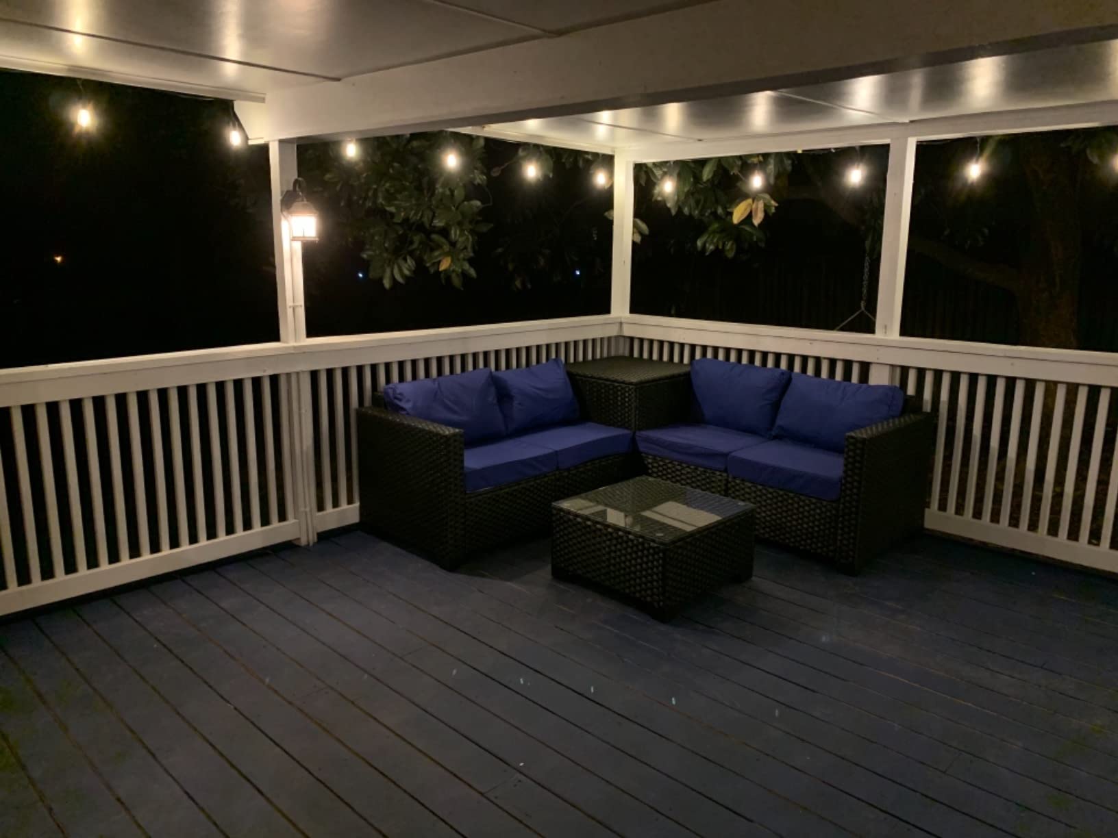 【Furniture】Outdoor PE Wicker Furniture Set 4 Piece Patio Black Rattan Sectional Loveseat Couch Set Conversation Sofa