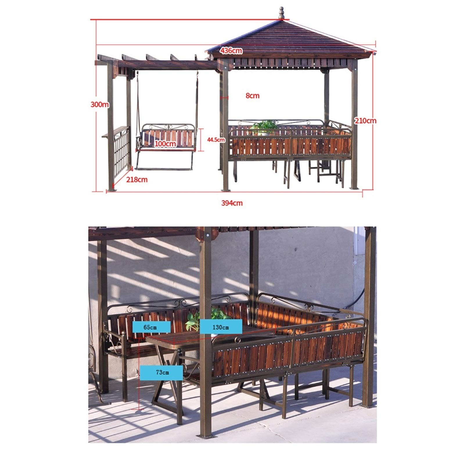 【Gazebo】Outdoor Pergola Villa Garden Furniture, Patios Outdoor Courtyard Pavilion with Cradle, Grape Rack