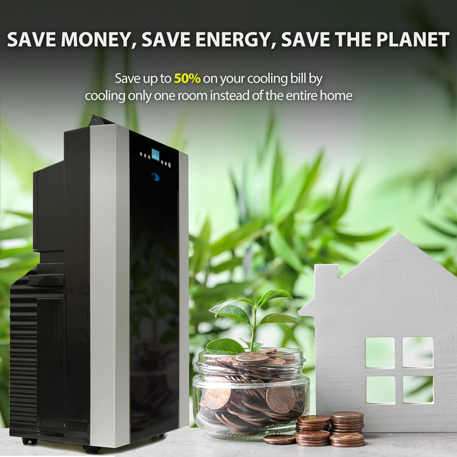 【Appliances】14,000 BTU Dual Hose Portable Air Conditioner with Dehumidifier & Fan for Rooms Up to 500 Square Feet