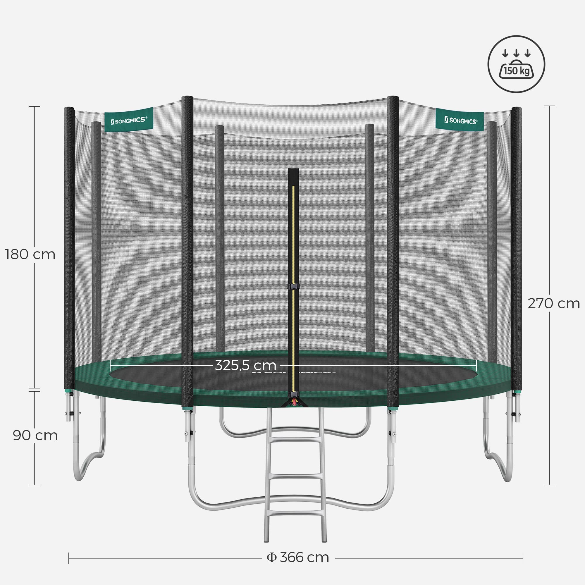 【Sports&Outdoors】Trampoline, 12 ft Round Trampoline for the Garden with Ladder, Safety Net Enclosure