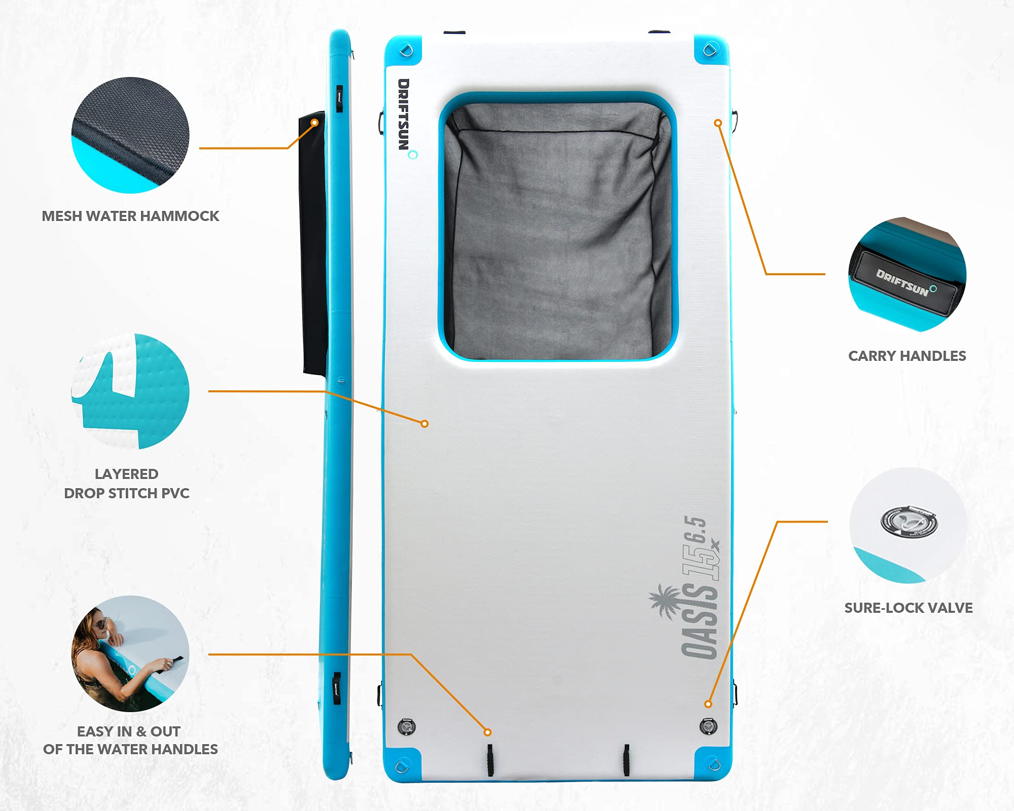 【Sports&Outdoors】Inflatable Floating Dock Platform - 15x6.5ft Mesa Dock with Water Hammock, Floating Docks