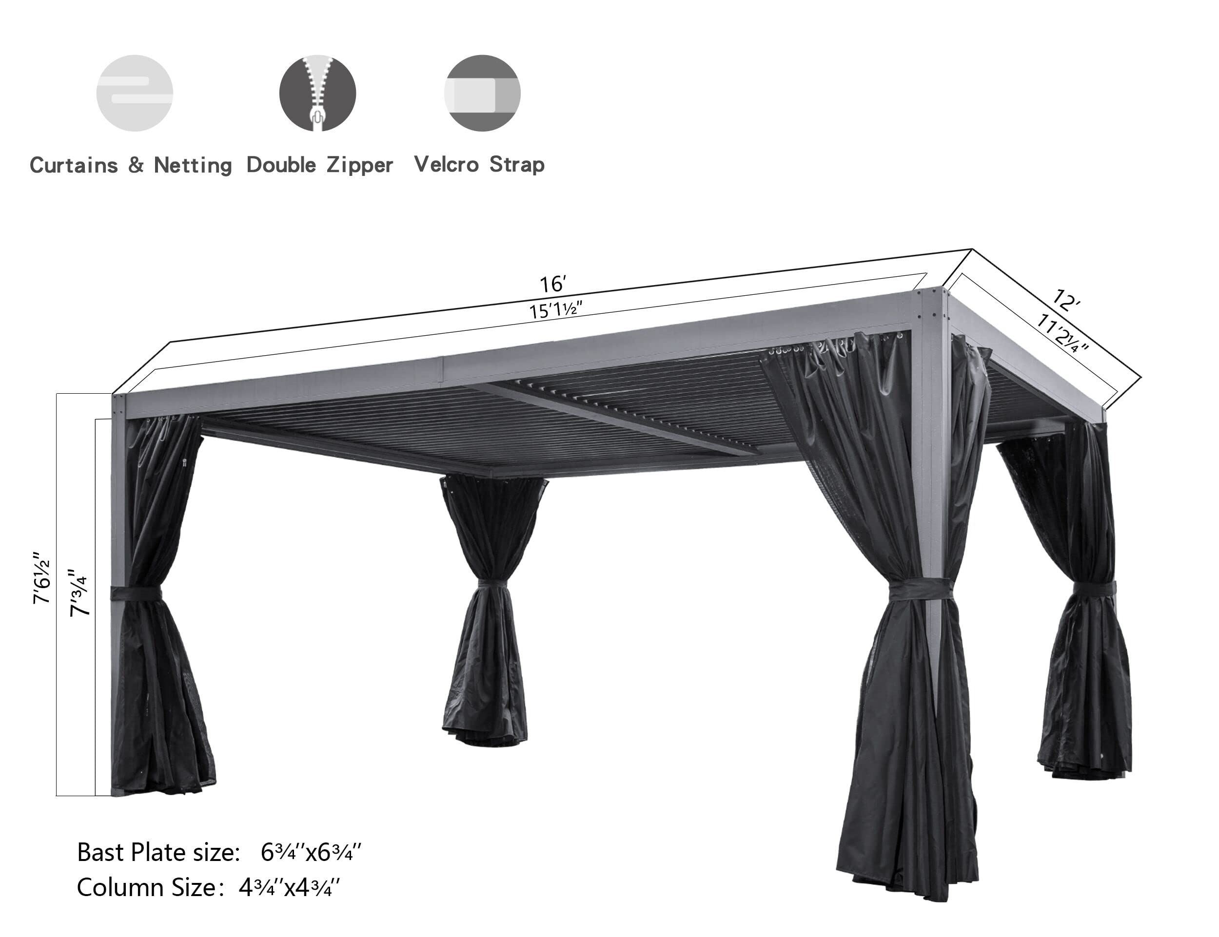 【Home&Garden】12'x16' with Adjustable Aluminum Roof, Grill Gazebo for Patios, Aluminum Frame