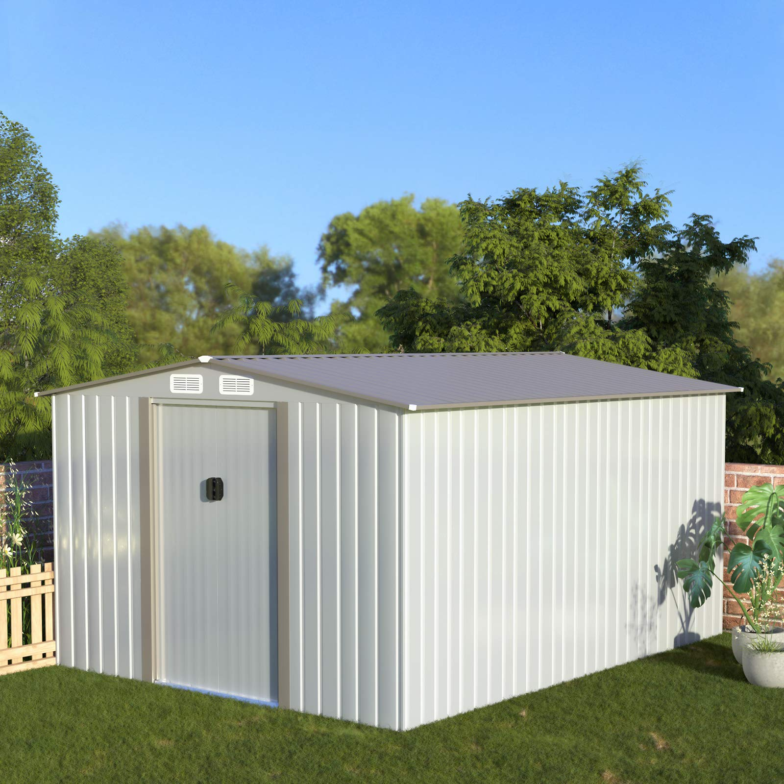 Keter Factor 8x10ft Outdoor Resin Storage Shed with Pitched Roof and Double Locking Doors, Outdoor Shed for Backyard Garden Patio Lawn, 3 Colors《NO8》