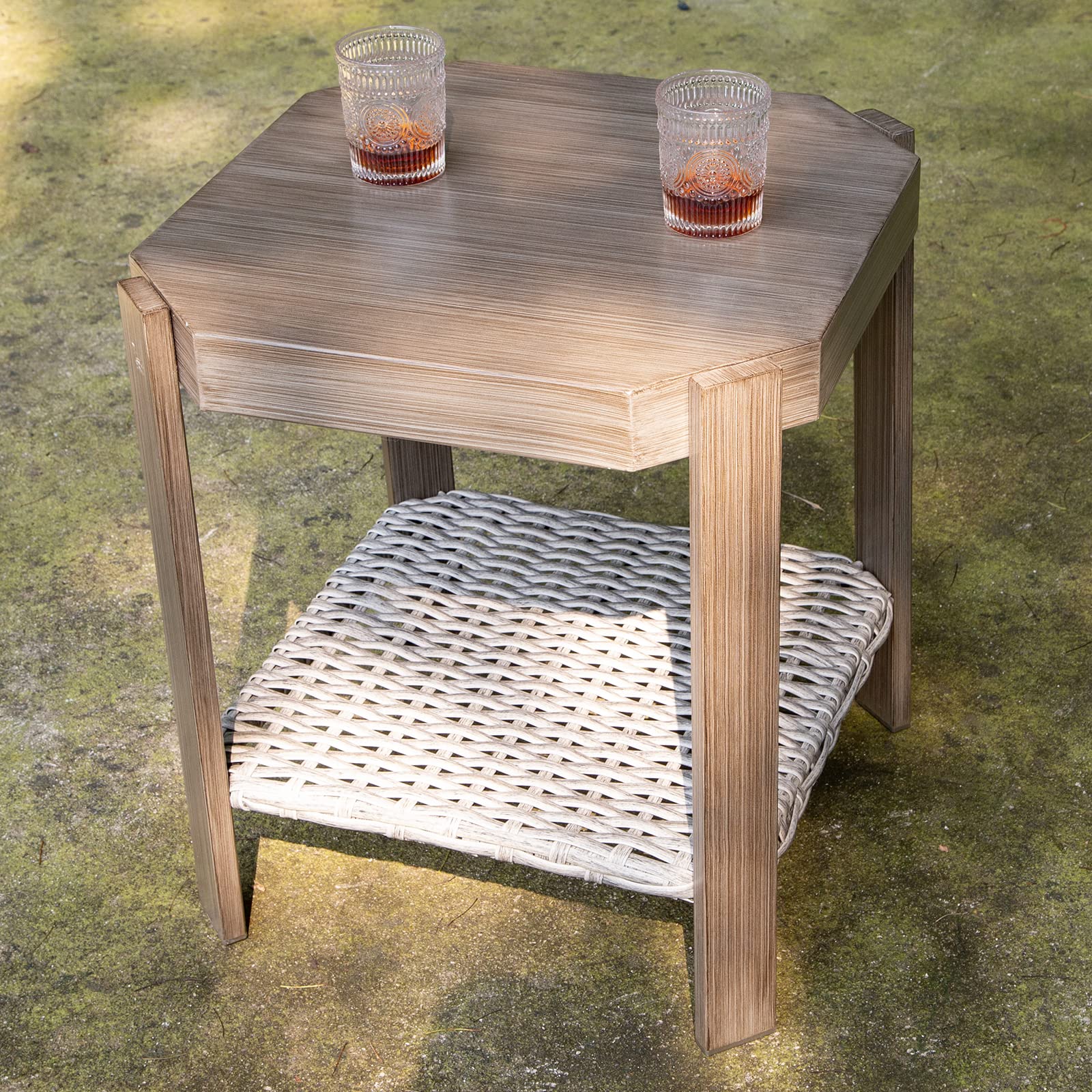 【Furniture】Outdoor Swivel Rocker Patio Chairs Sets of 2 and Matching Side Table - 3 Piece Wicker Patio Bistro Set