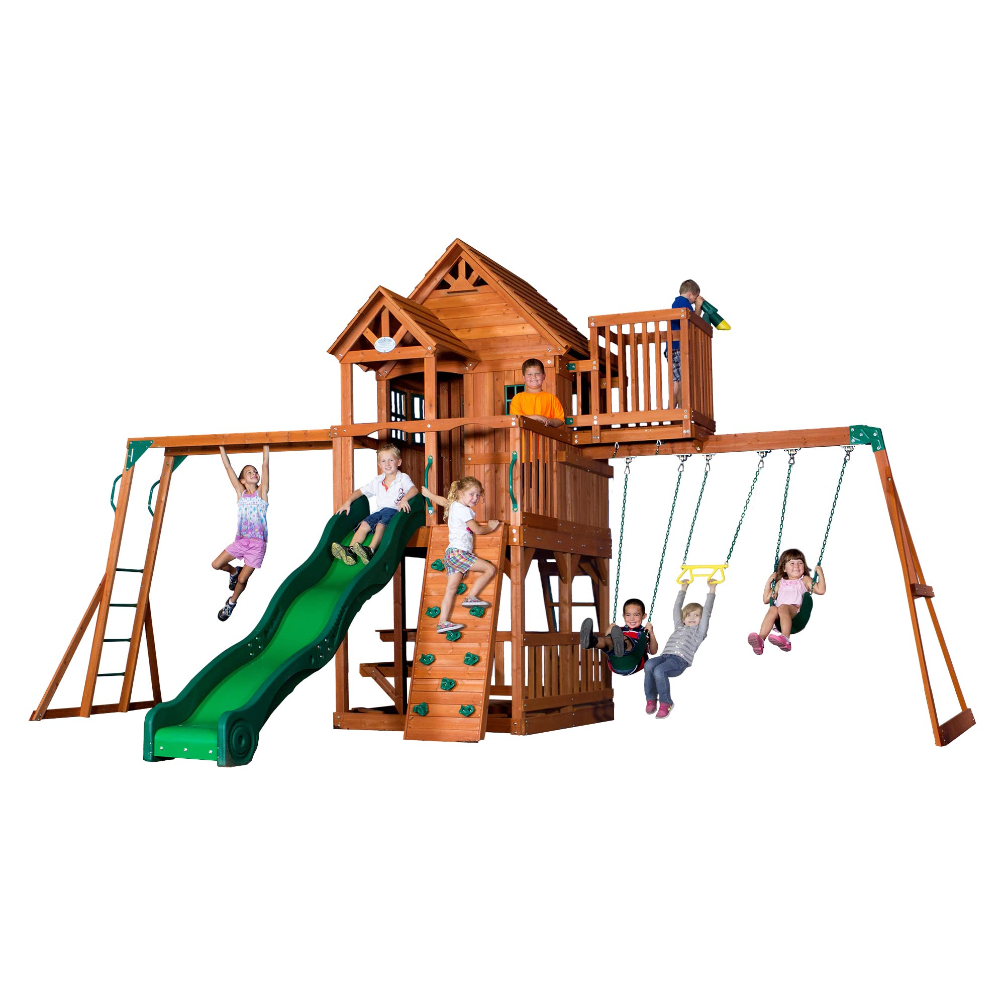【Baby&Kids】Skyfort II Playground Cedar Wood Swing Set with Playhouse Fort, Sandbox, Picnic Table, Slide