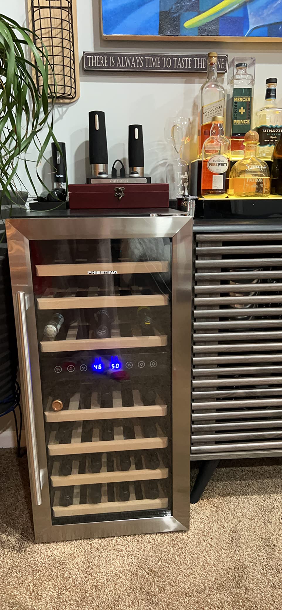 【Appliances】Phiestina 24 Inch Under Counter Wine Cooler - 46 Bottle Built-In Dual Zone Compressor Wine Refrigerator