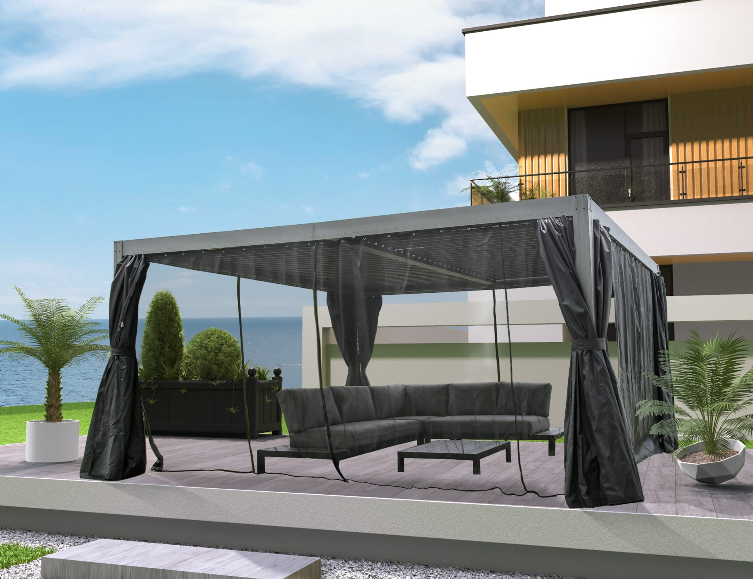 【Home&Garden】12'x16' with Adjustable Aluminum Roof, Grill Gazebo for Patios, Aluminum Frame