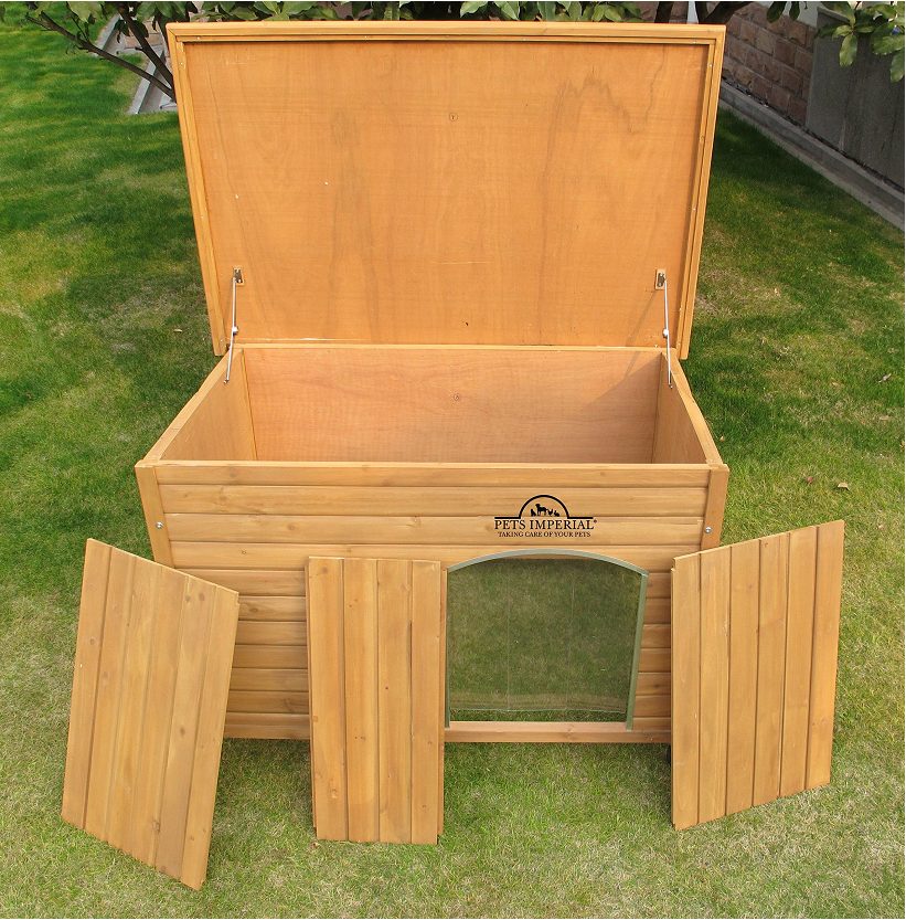 【Pet】XL Insulated Wooden Dog Kennel Cedar Color with Support Rails and Removable Floor