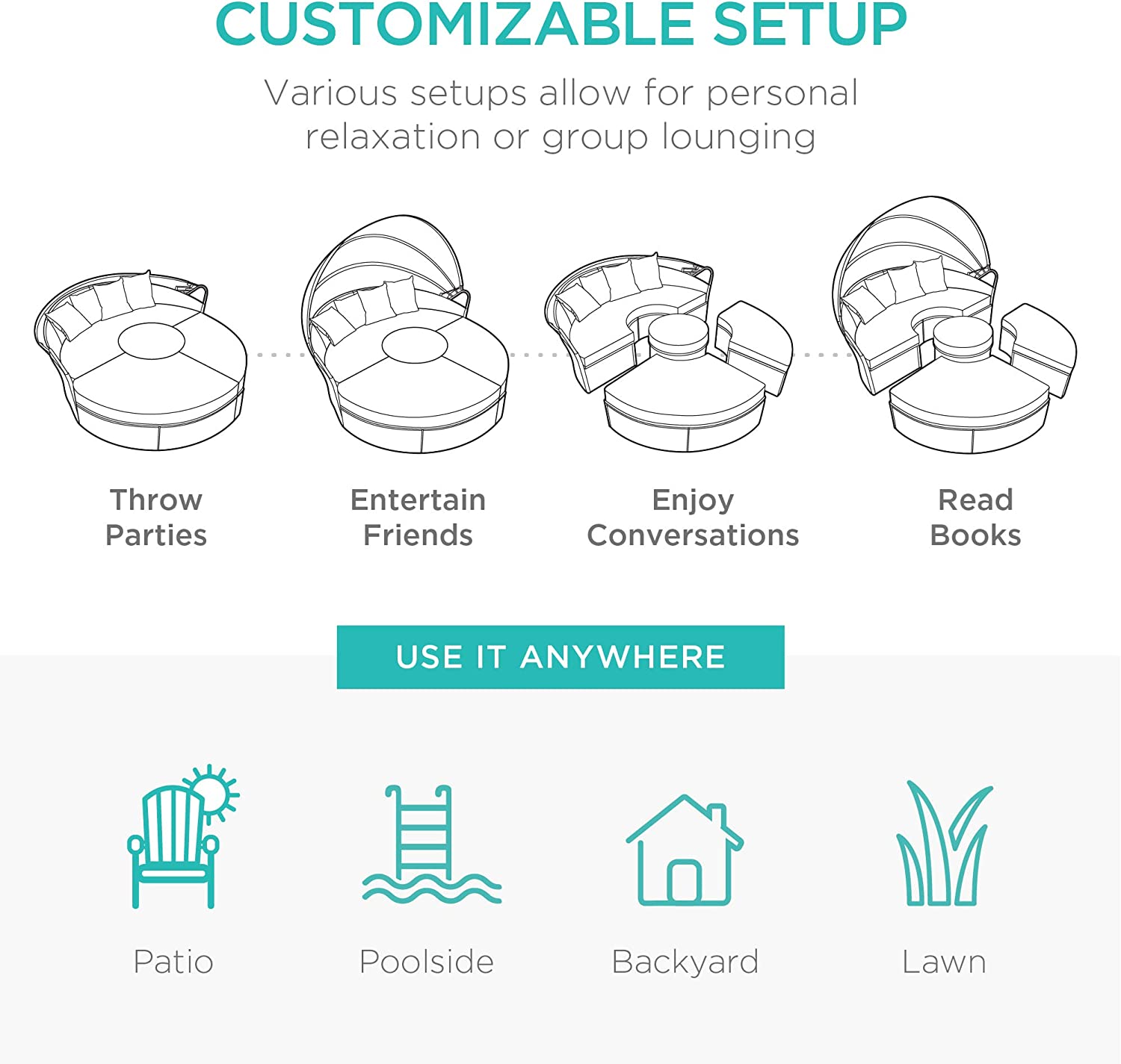 Best Choice Products 5-Piece Modular Patio Wicker Daybed Sectional Conversation Lounger Set w/ 2-in-1 Setup