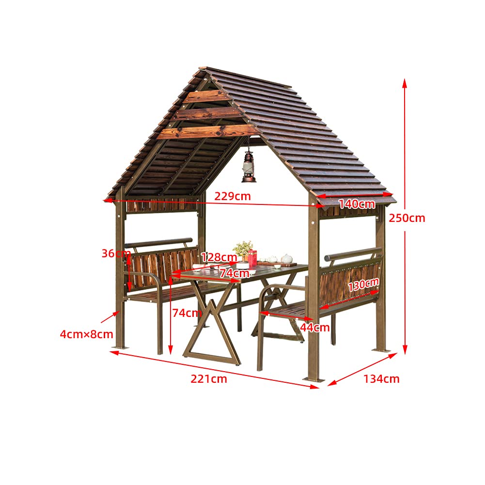 【Gazebo】Leisure Log Cabin Solid Wood Outdoor Patio Garden Pavilion Rain Proof Removable House