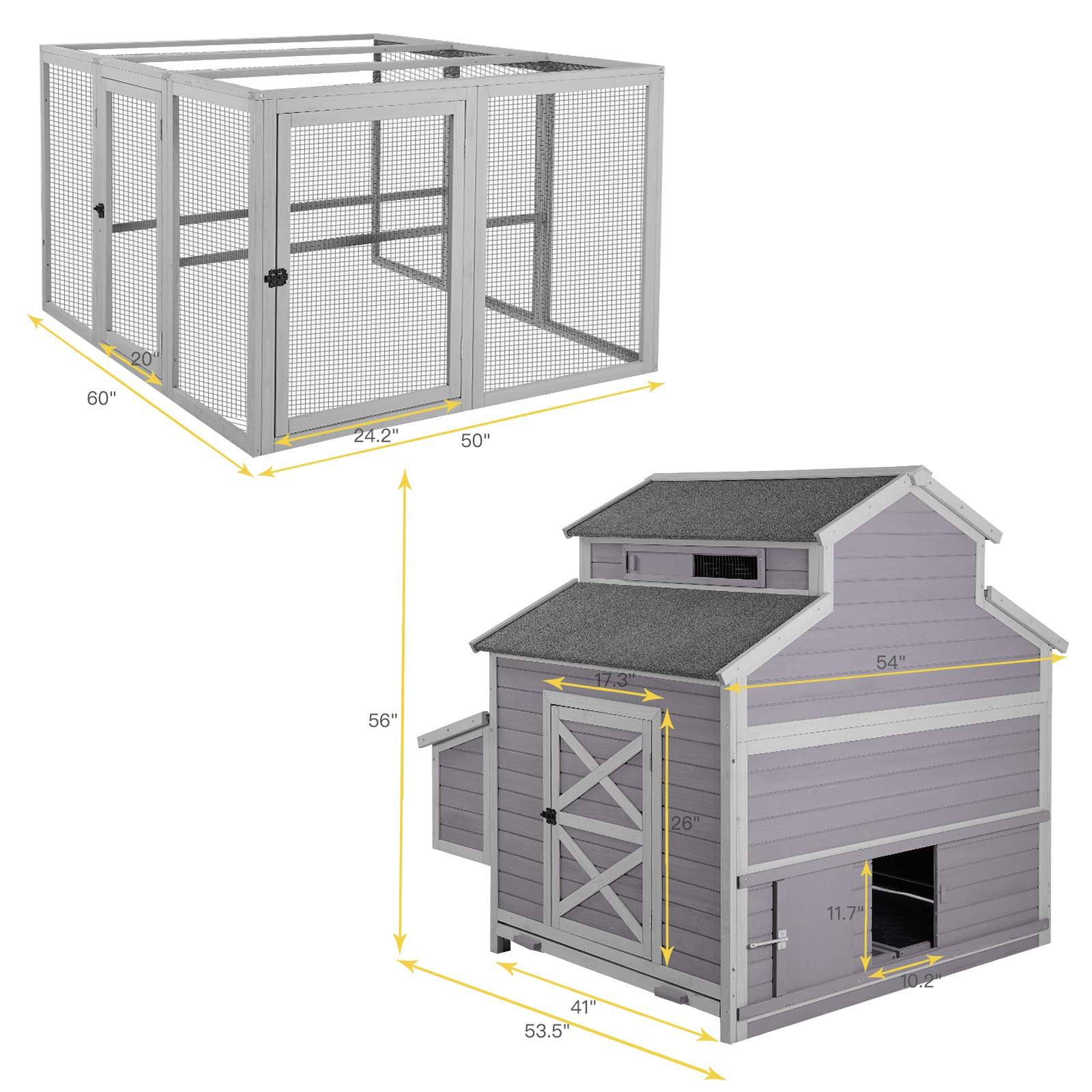 【Pet】115in Super Large Outdoor Wooden Chicken Coop Hen House Poultry Cage for 8-10 Hens