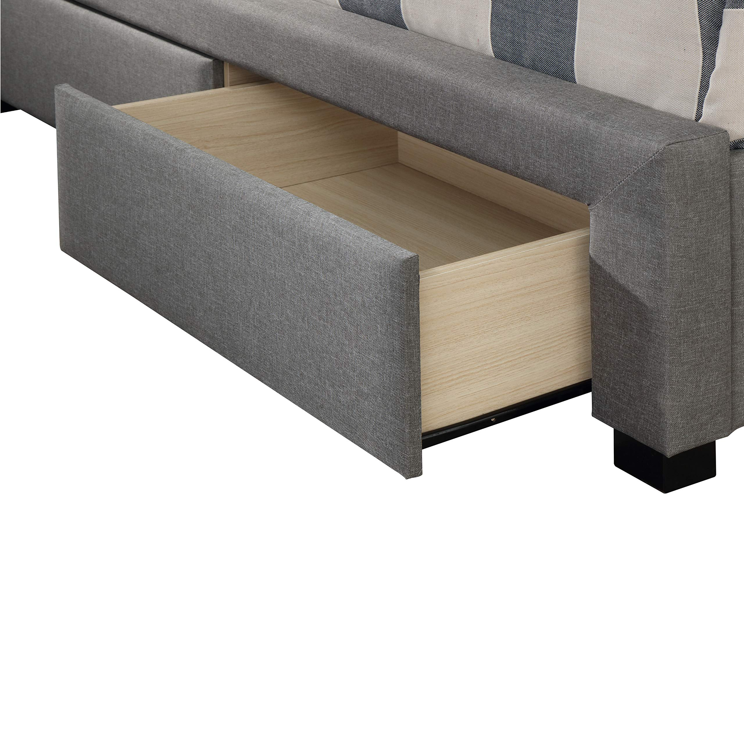 【Furniture】Savoy Tufted Upholstered Wingback Panel Storage Bed Frame, King Size in Grey Fabric