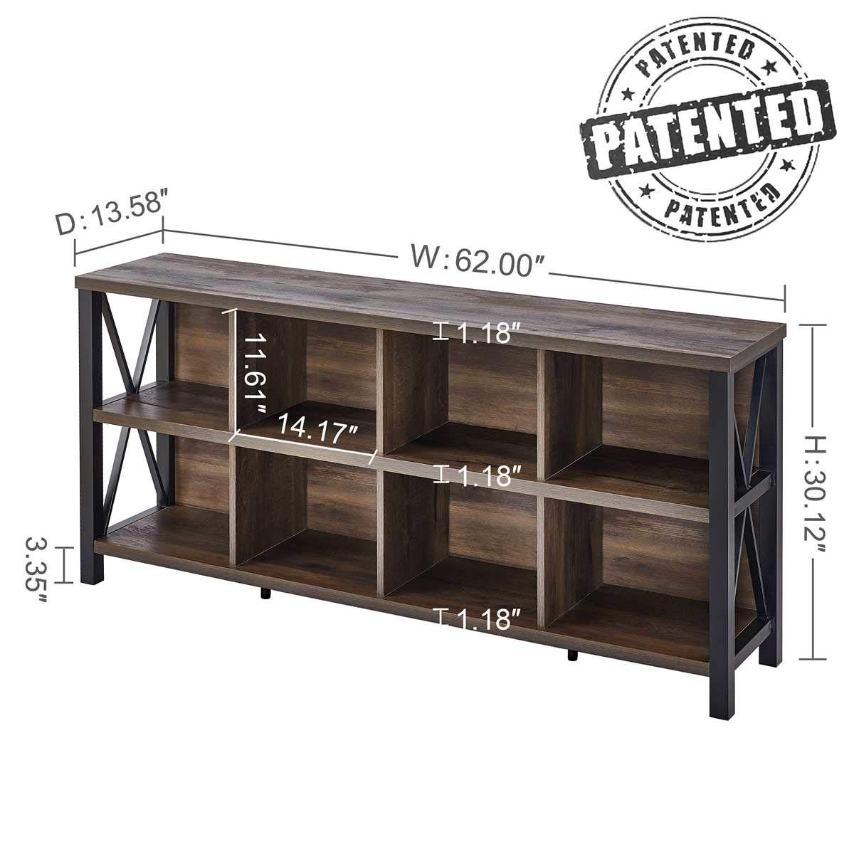 【Furniture】8 Cube Storage Organizer Bookshelf, Rustic Wood Cubby Bookcase, Industrial Horizontal Long Shelf