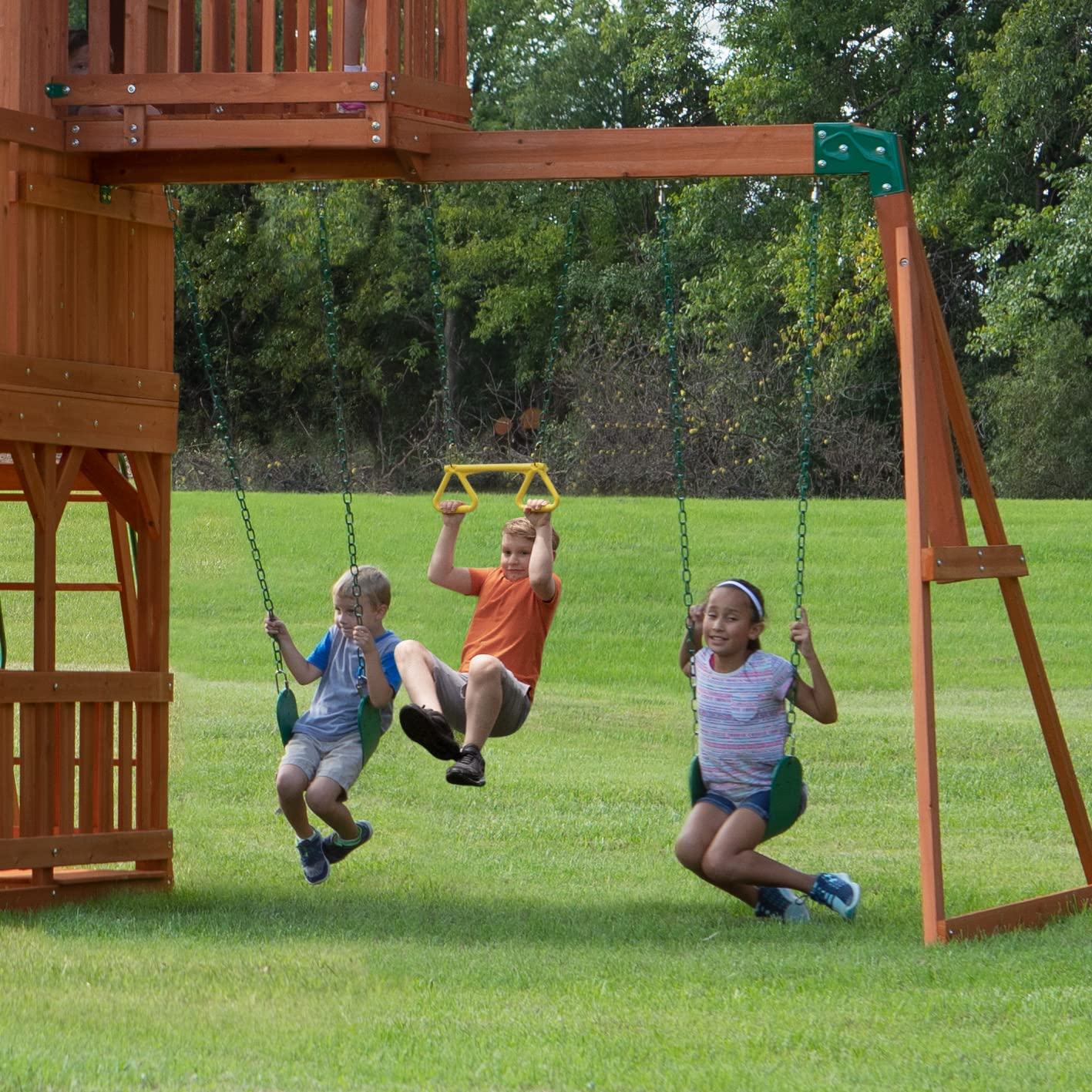 【Baby&Kids】Skyfort II Playground Cedar Wood Swing Set with Playhouse Fort, Sandbox, Picnic Table, Slide