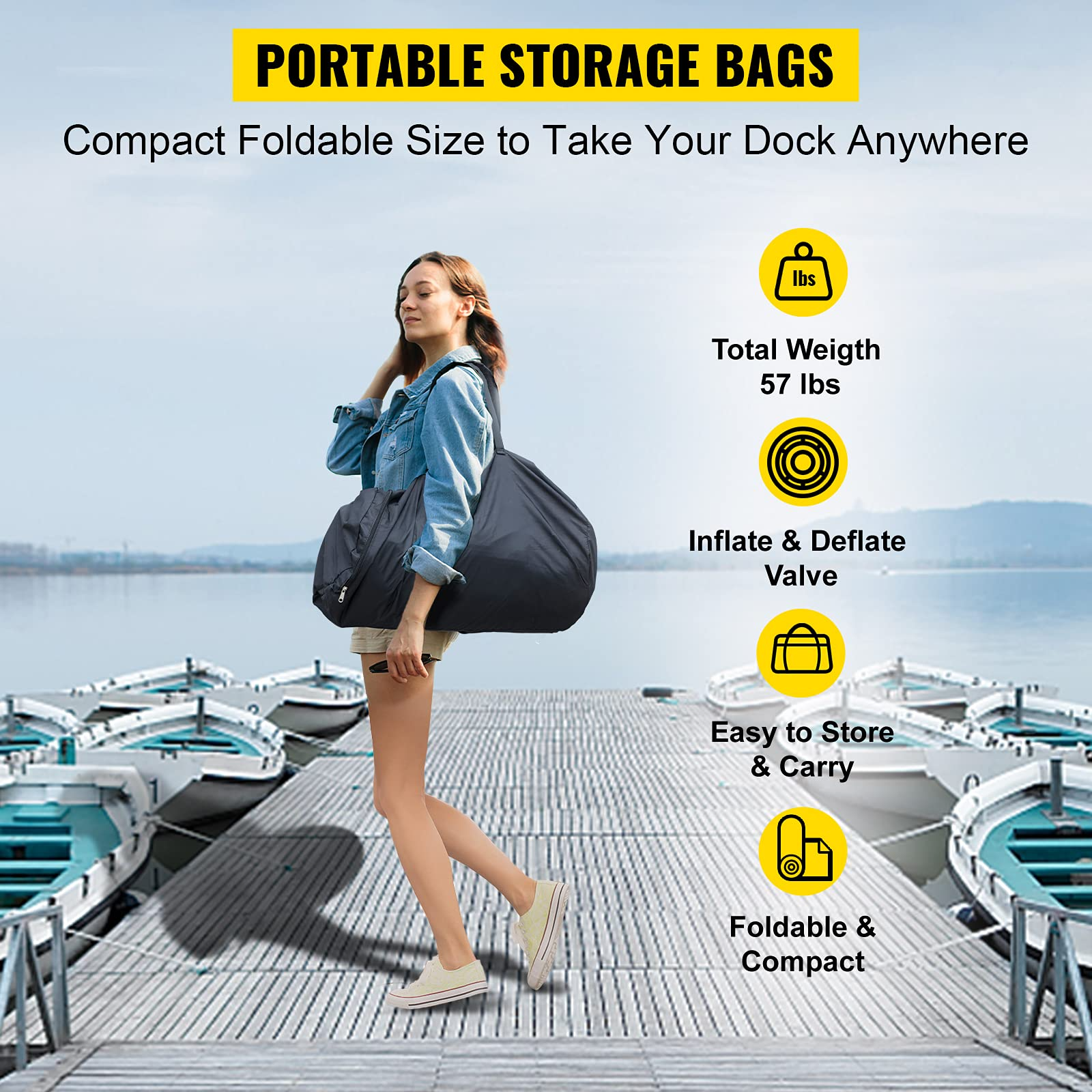 【Sports&Outdoors】Inflatable Floating Dock, Inflatable Dock Platform with Electric Air Pump, 4-6 People